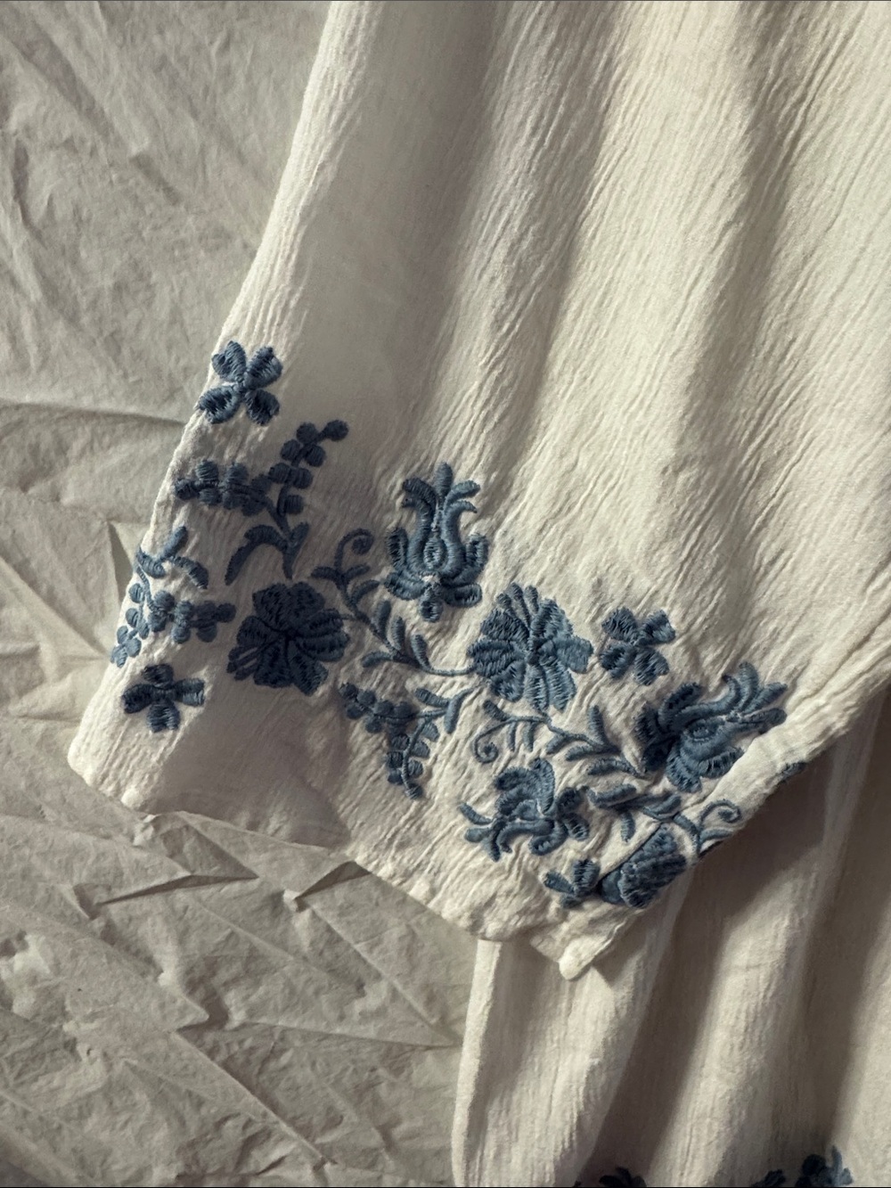 J. Jill White Gauze Dress with Blue Floral Embroidery - Picture 3 of 7